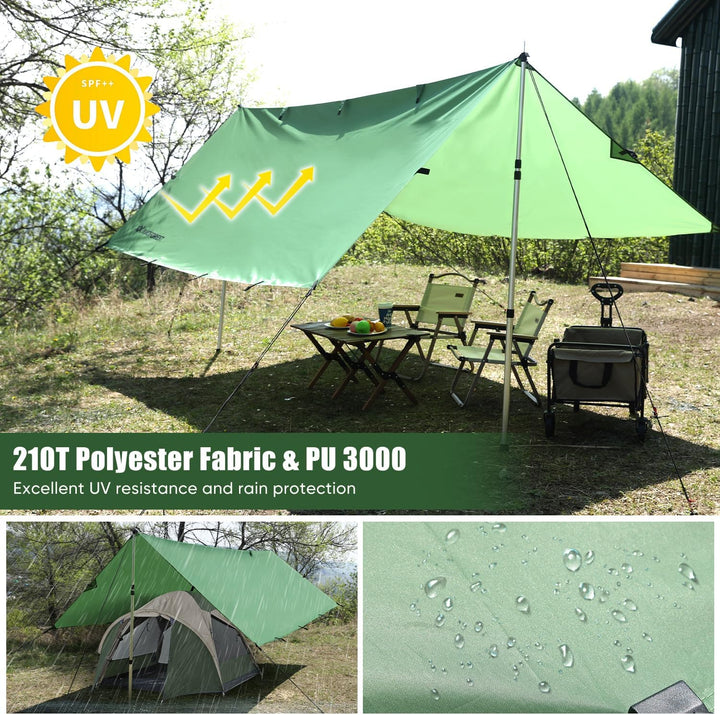 Tarp 3x3 Wasserdicht,Tarp Ultraleicht Zeltplane,Camping Zeltplane mit 19 Öse+Aluminiumstifte+Nylonse
