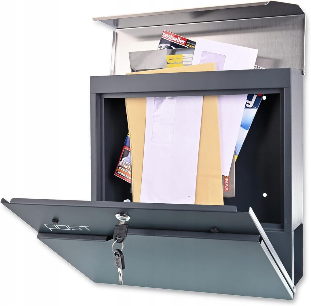 Verda Personalisierter Briefkasten mit Zeitungsfach, Postkasten Designer Wandbriefkasten Zeitungsrol