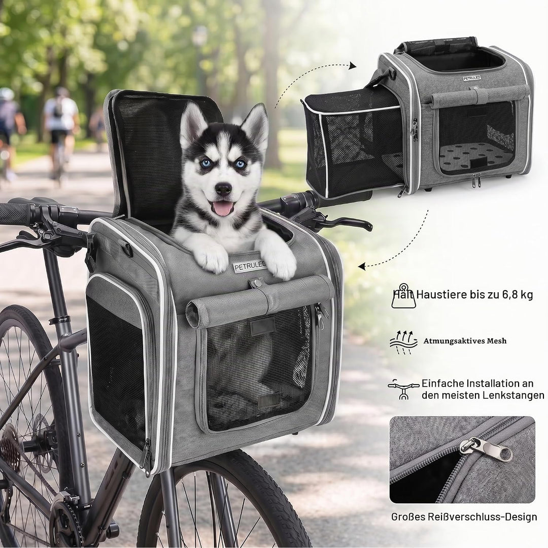 Hundefahrradkorb, Erweiterbarer, Weicher Fahrradtransportrucksack mit 4 Mesh-Fenster, 4 Offenen Türe
