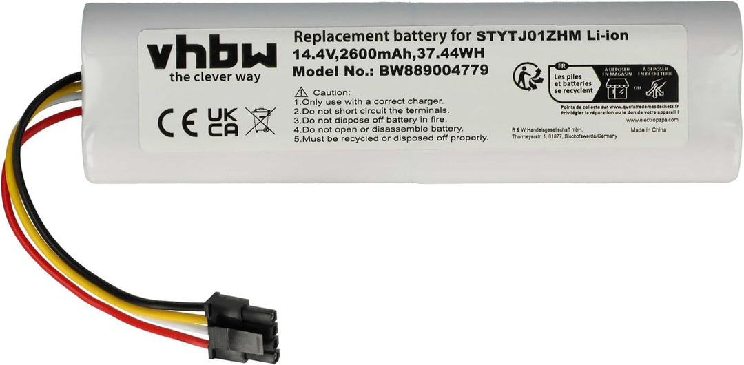 vhbw Akku kompatibel mit Xiaomi Roborock S552-00, S5 S50 S502-00, S5 Max Saugroboter (2600 mAh, 14,4