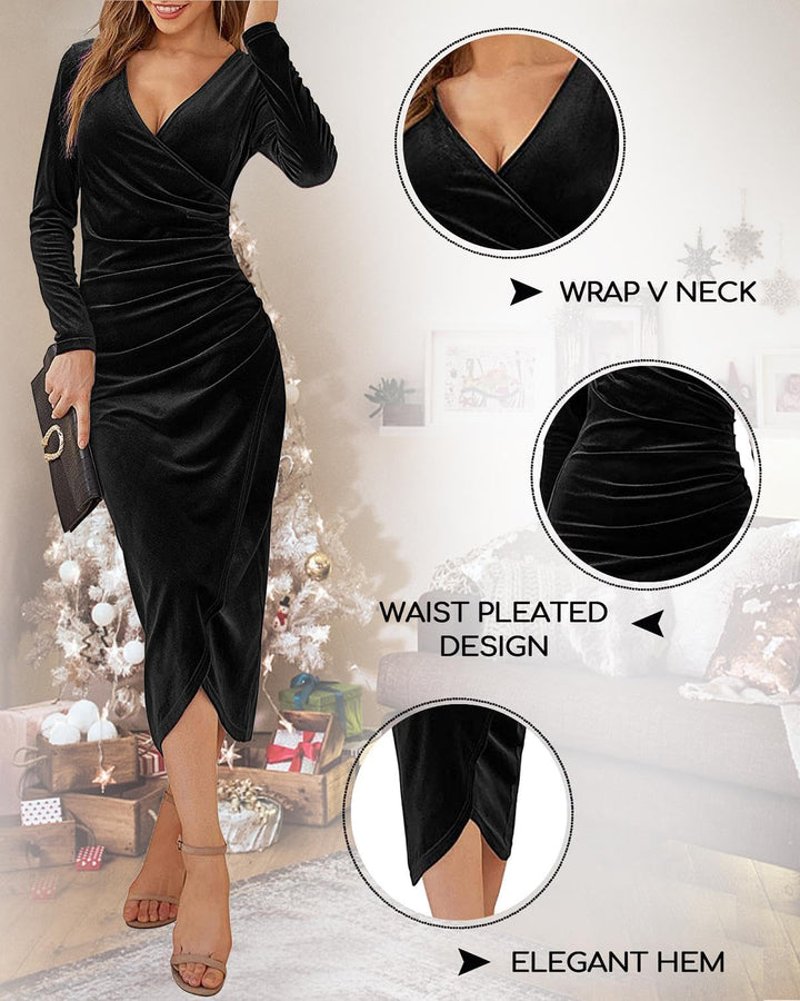 Joligiao Abendkleider Elegant für Hochzeit Samt Kleid Winterkleid Damen V Ausschnitt Partykleid Lang