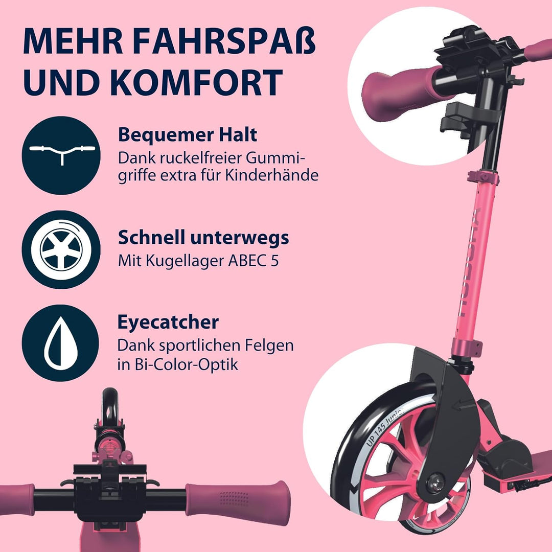 HUDORA Scooter Up 145 Junior - Hochwertiger & sicherer Kinder Roller ab 3 Jahre - Zusammenklappbarer