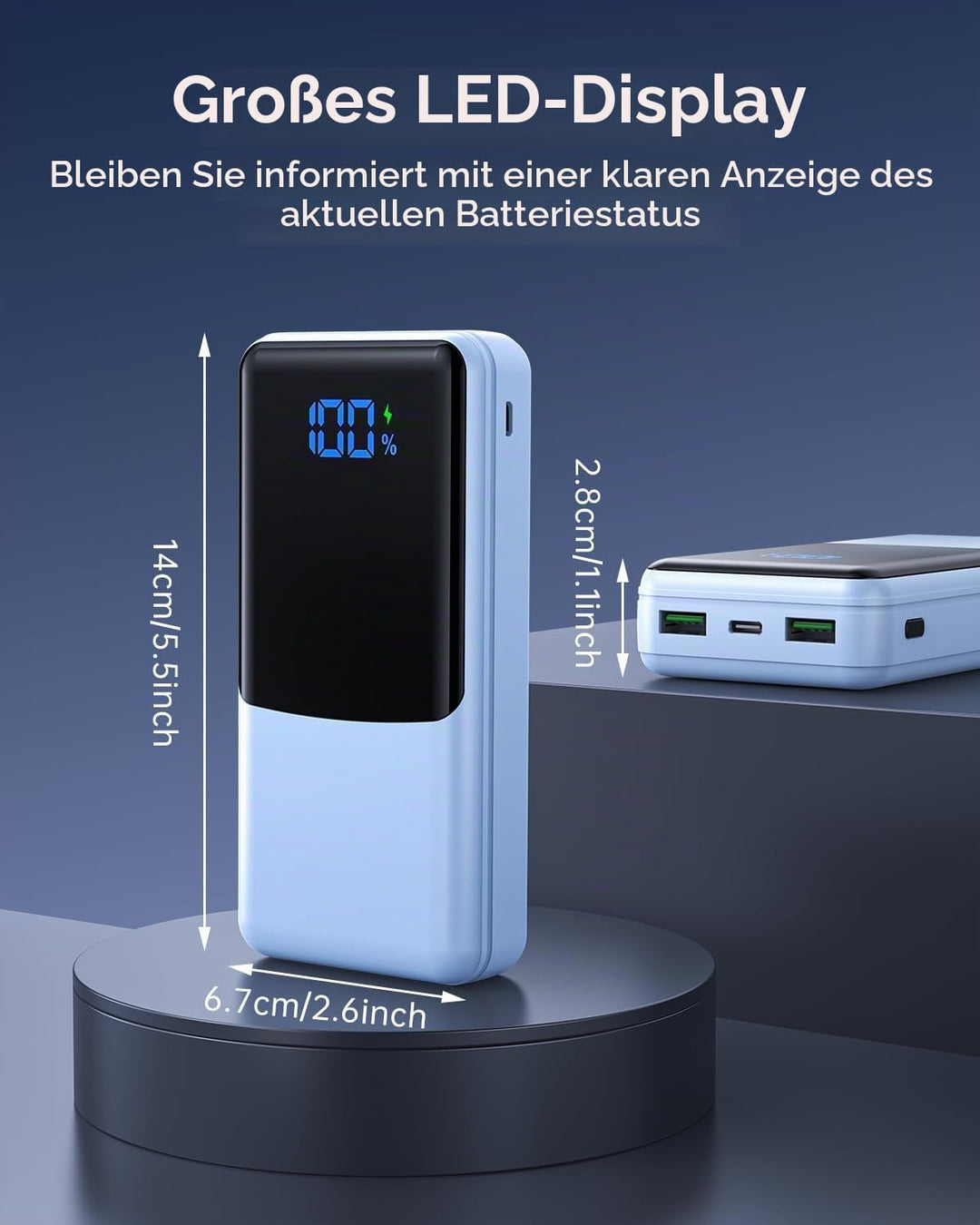 Coblob Power Bank, 27000mAh Powerbank USB C PD 20W Schnellladefunktion mit LED Display, Akkupack Ext