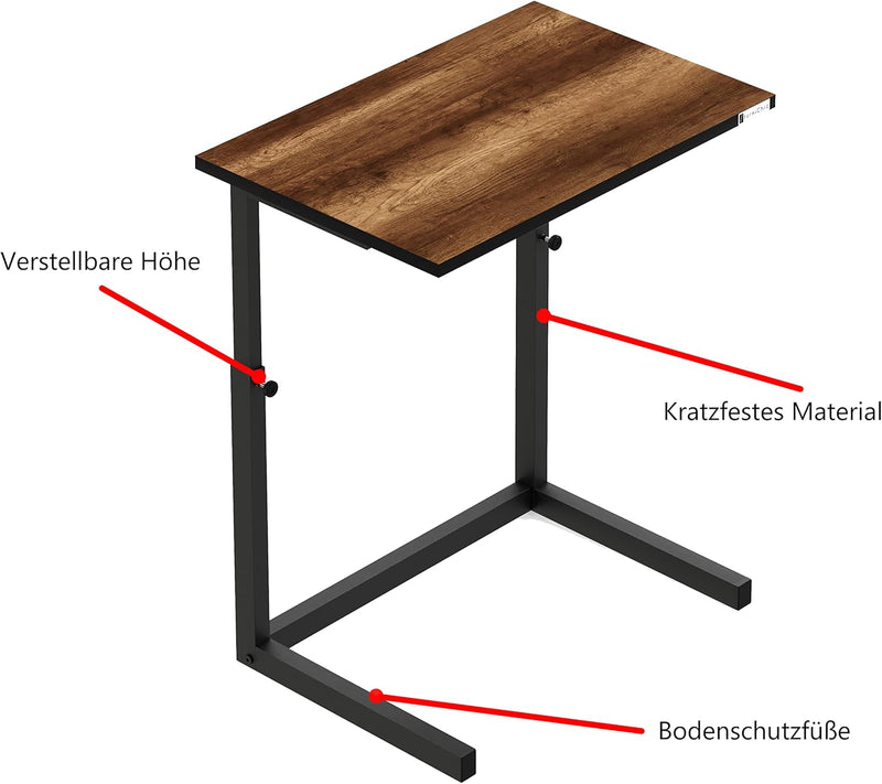 furniChic Beistelltisch Höhenverstellbar Couchtisch Sofatisch Laptoptisch Kaffeetisch Wohnzimmertisc