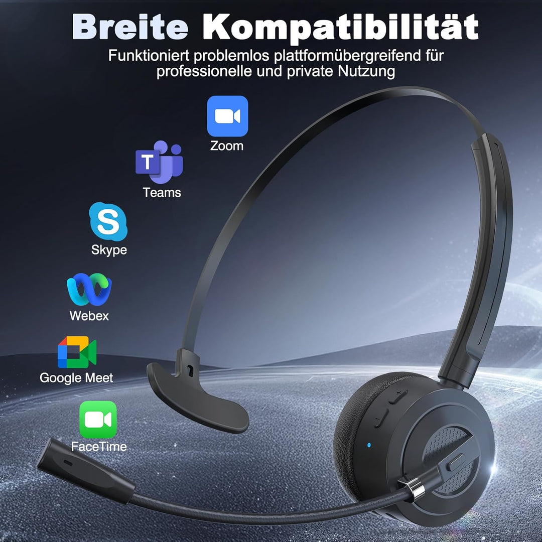ShinePick Bluetooth Headset mit Mikrofon, BT 6.0 Technologie, Geräuschunterdrückung, Kabelloses Head