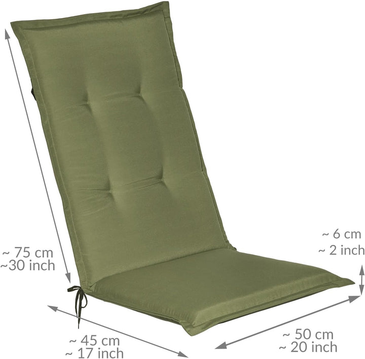 Beautissu 8er Set Gartenstuhlauflage 120x50x6 cm Loft HL Olivgrün – Hochlehner Polster Auflage, Sitz