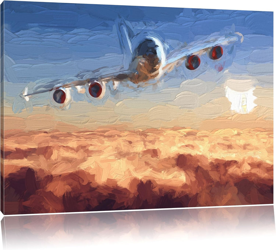 Pixxprint Flugzeug 100x70cm Leinwandbild Wandbild Kunstdruck, 100x70