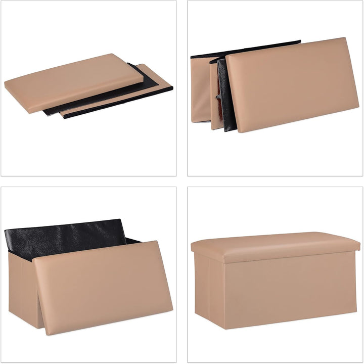 Relaxdays Sitzbank, Stauraum, Kunstleder, faltbar, gepolstert, Flur, Schlafzimmer, HBT 37,5 x 76,5 x