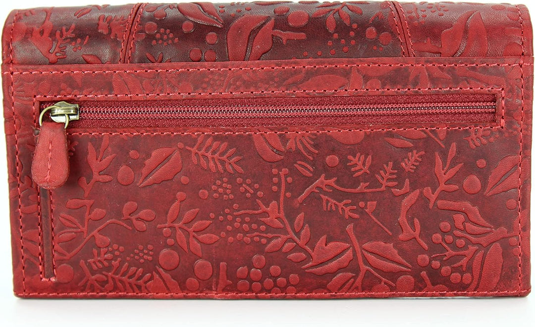Vintage Leder Damen Geldbörse Portemonnaie Geldbeutel Portmonee aus weichem Leder mit RFID rot Gemus