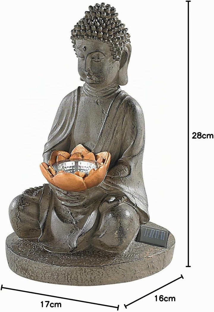 Lunartec Solar Figuren: Solar-LED Deko Lampe Buddha für Garten &amp; Terrasse, 28 cm (Buddha Lampe Outdo