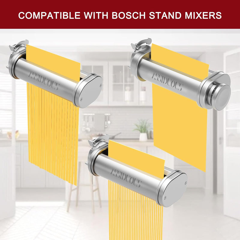 Assiduous Nudelaufsatz für Bosch Standmixer, 3 Stück Pasta Roller für Bosch Nudelaufsatz Set, inklus