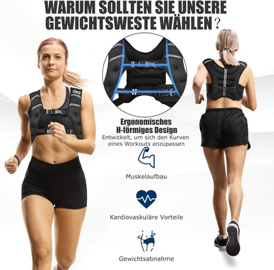 GYMAX Gewichtsweste 15 kg Trainingsweste Fitnessweste mit Reflektierende Streifen Weight Vest Laufwe