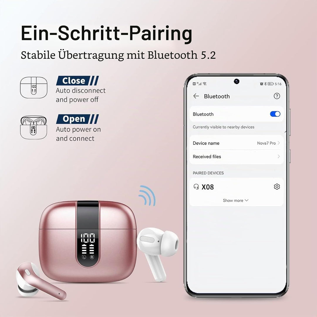 taopod Kopfhörer Kabellose, Ear Kopfhörer Bluetooth Mit Mikrofon, 40h Spielzeit Ipx7 Wasserdicht USB