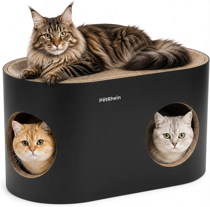 PetRhein Kratzbrett für Katzen aus Kratzpappe,3-in-1 grosses Katzenhöhle mit Kratzmatte &amp; Katzenbett
