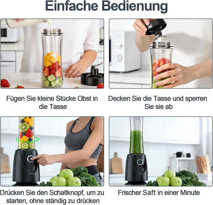OMMO Mixer Smoothie Maker, 500W Mini Standmixer mit 2x500ml Flaschen BPA Frei Tritan, Tragbarer Blen