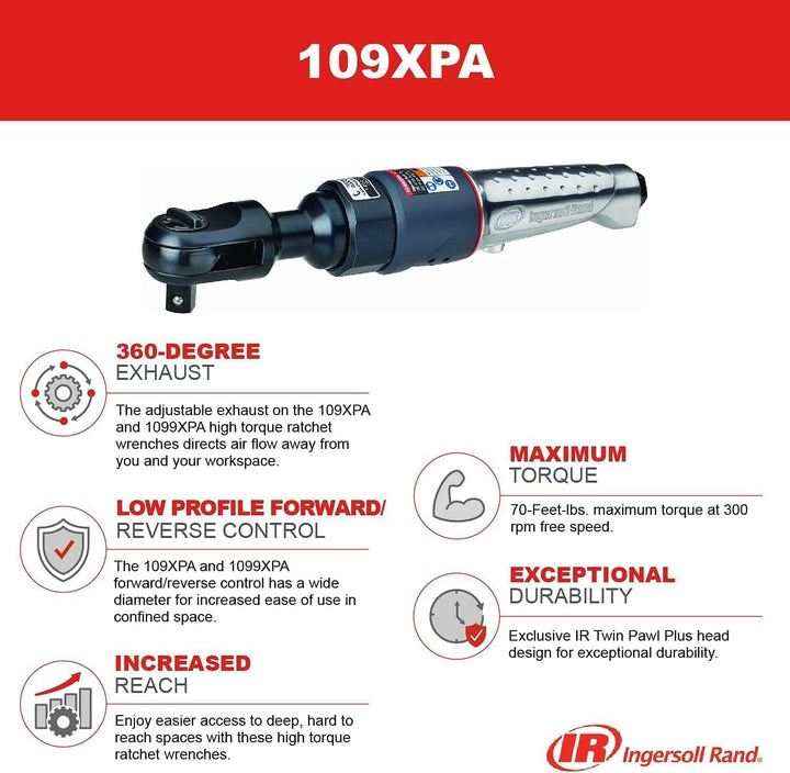Ingersoll Rand Druckluft Ratschenschrauber 109XPA, 3/8"-Antrieb, 103 Nm maximale Drehmomentleistung,