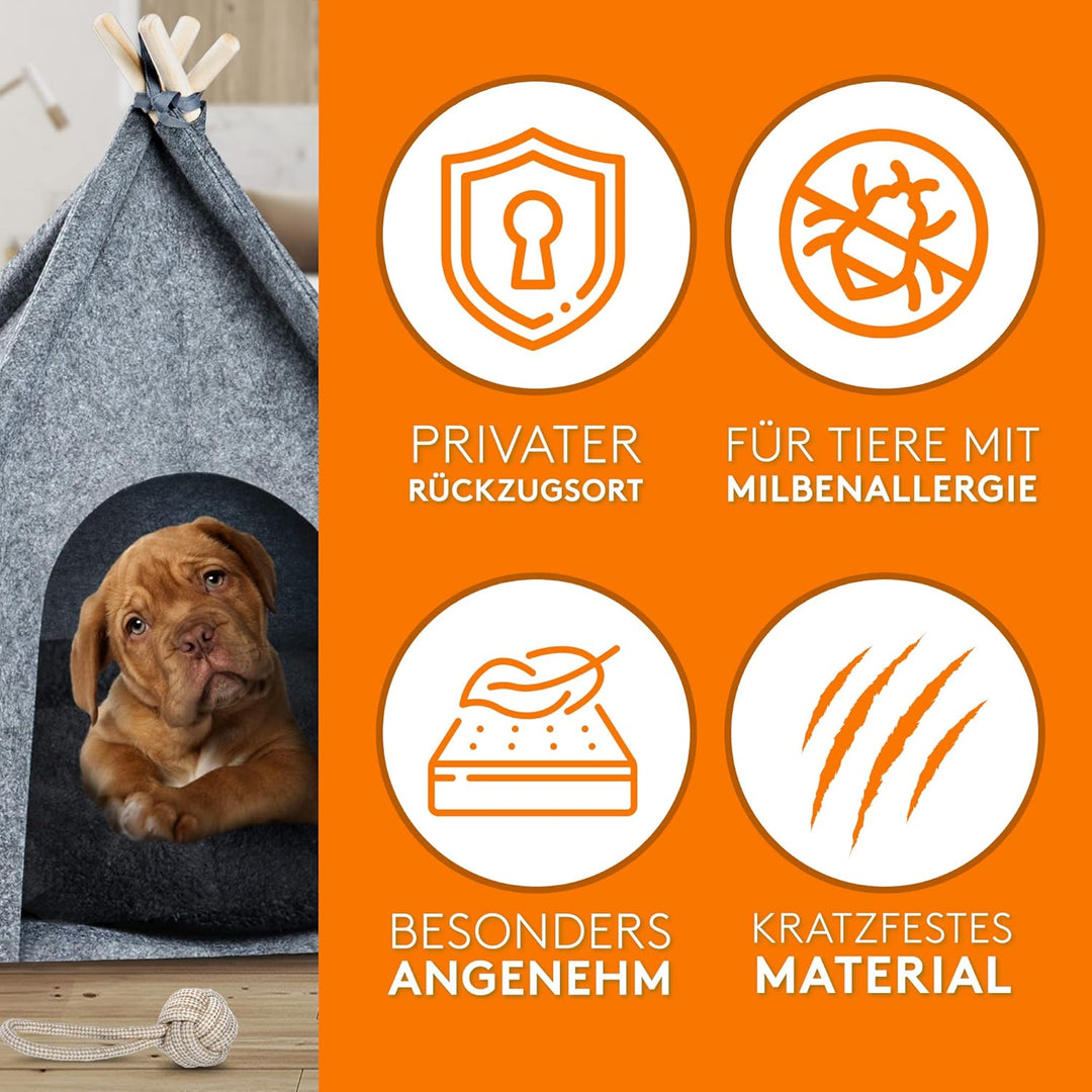 NAPFINO - Gemütliche Hundehöhle &amp; Katzenhöhle - Angenehme Hundehütte Indoor aus Filz - Hundezelt mit