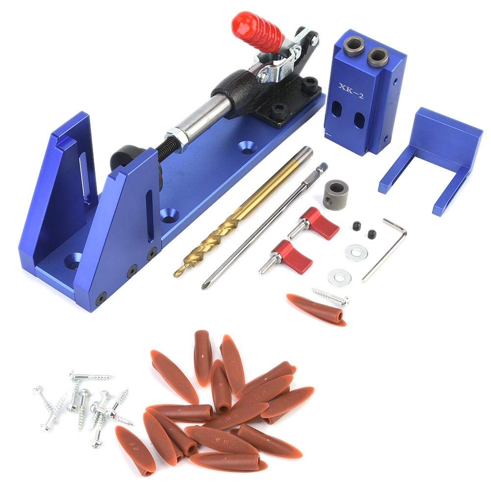 Pocket Hole Screw Jig Kit, Holzbearbeitungswerkzeug Klemmen Pocket Hole Jig mit Kippklemme und Stufe