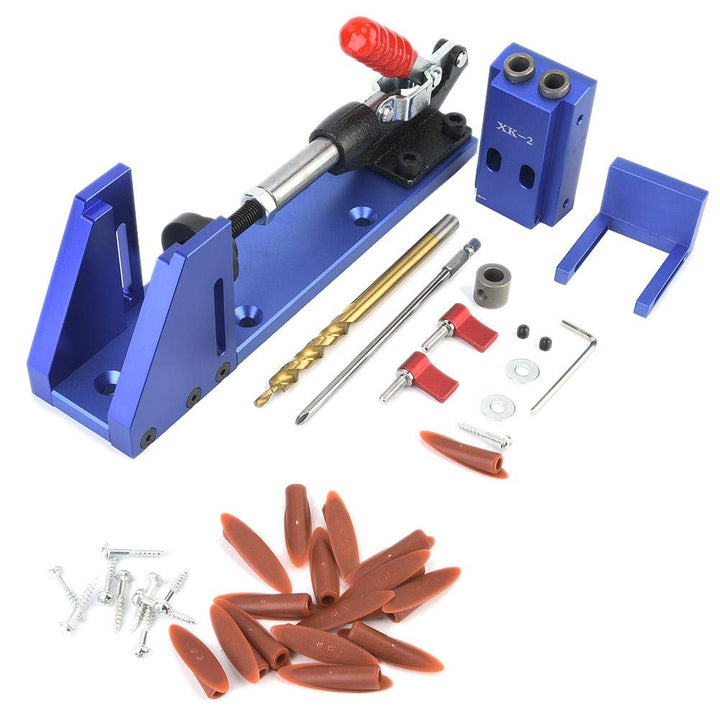 Pocket Hole Screw Jig Kit, Holzbearbeitungswerkzeug Klemmen Pocket Hole Jig mit Kippklemme und Stufe
