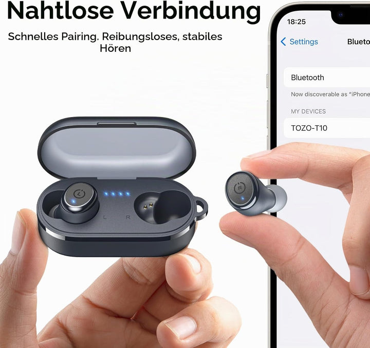 TOZO T10 Kopfhörer Kabellos Bluetooth In Ear mit Ladecase 55 Std. IPX8 | ENC für klare Anrufe und Kl