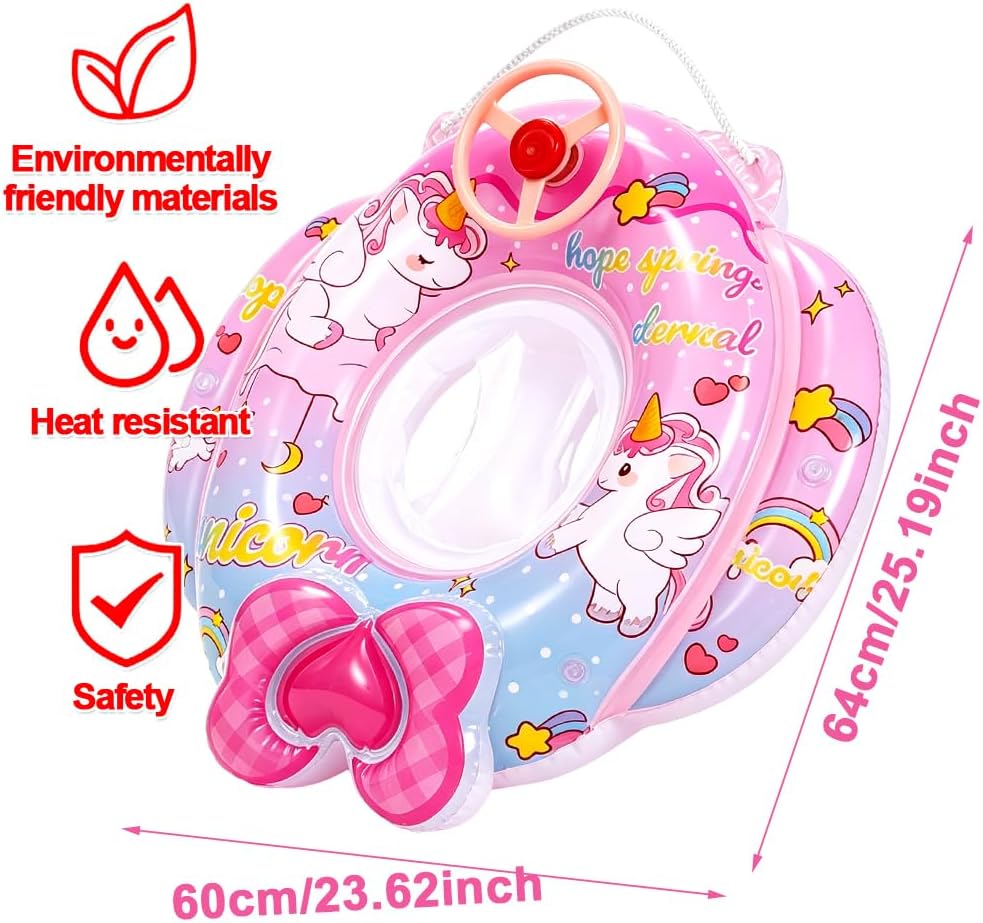 Baby Schwimmring Einhorn, Baby Schwimmhilfen, mit Lenkrad und Sitz, Einhorn Aufblasbarer Schwimmring