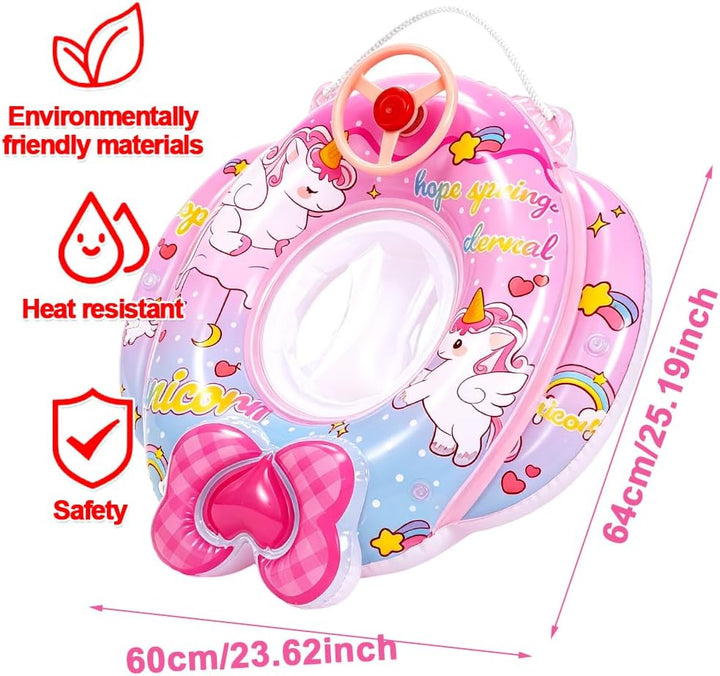 Baby Schwimmring Einhorn, Baby Schwimmhilfen, mit Lenkrad und Sitz, Einhorn Aufblasbarer Schwimmring