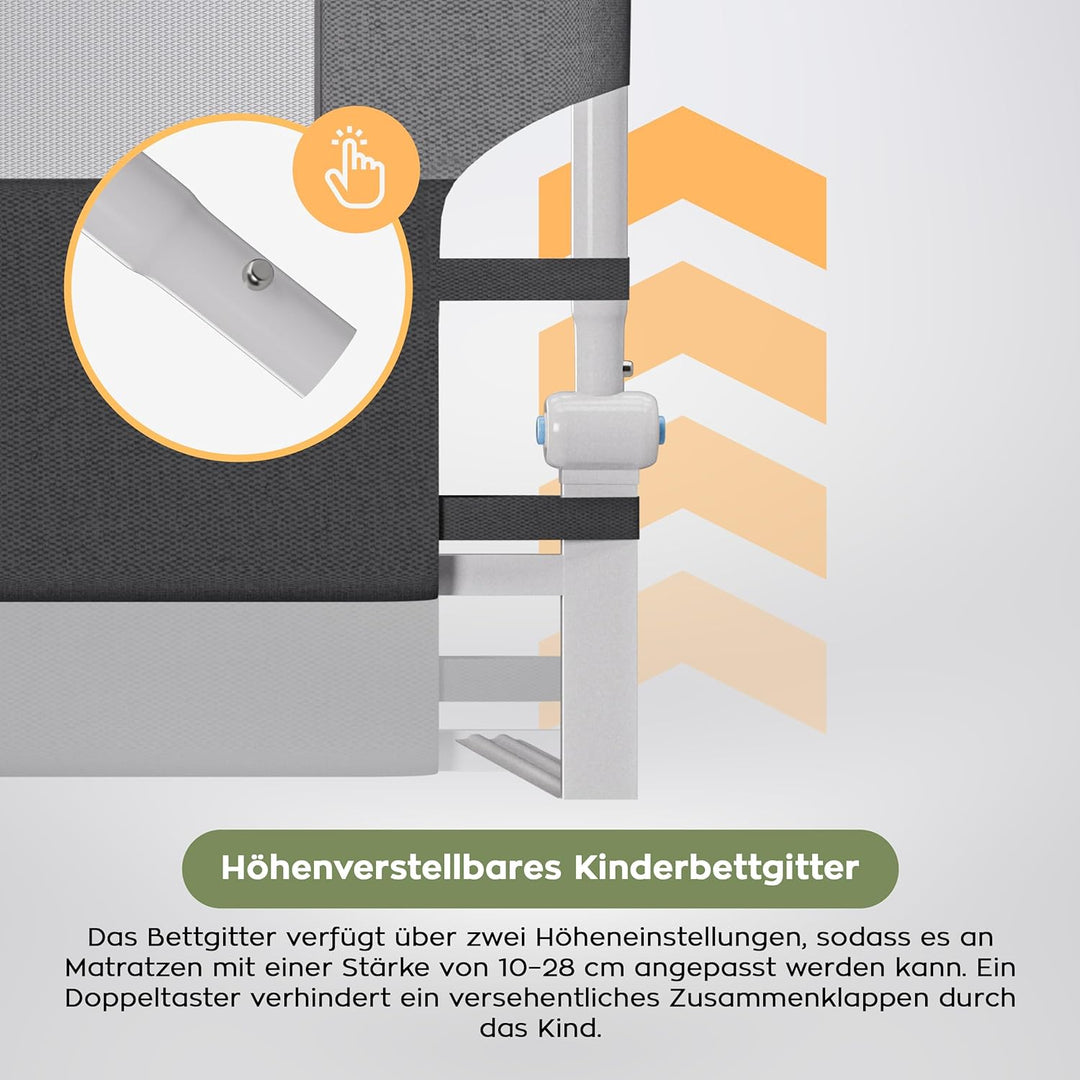 TULANO Cover 30 | Bettgitter 200 cm Bettschutzgitter Kinderbettgitter für Kinder | Klappbar 180° | G