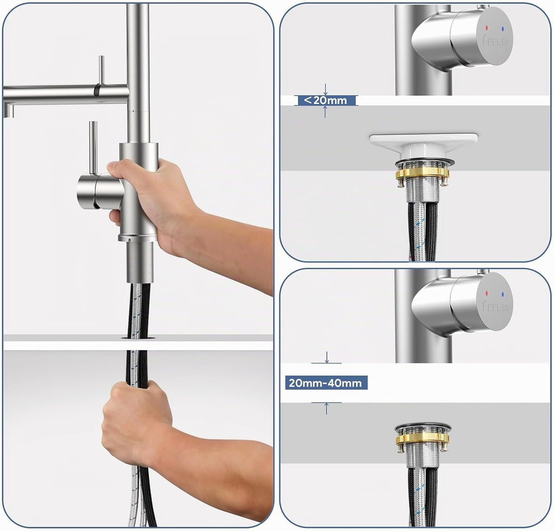 FEELSO Küchenarmatur mit Filter, 2-in-1 Wasserhahn Küche Ausziehbar mit 2 Strahlarten, 360° Drehbare