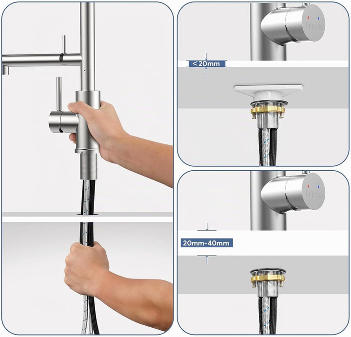 FEELSO Küchenarmatur mit Filter, 2-in-1 Wasserhahn Küche Ausziehbar mit 2 Strahlarten, 360° Drehbare