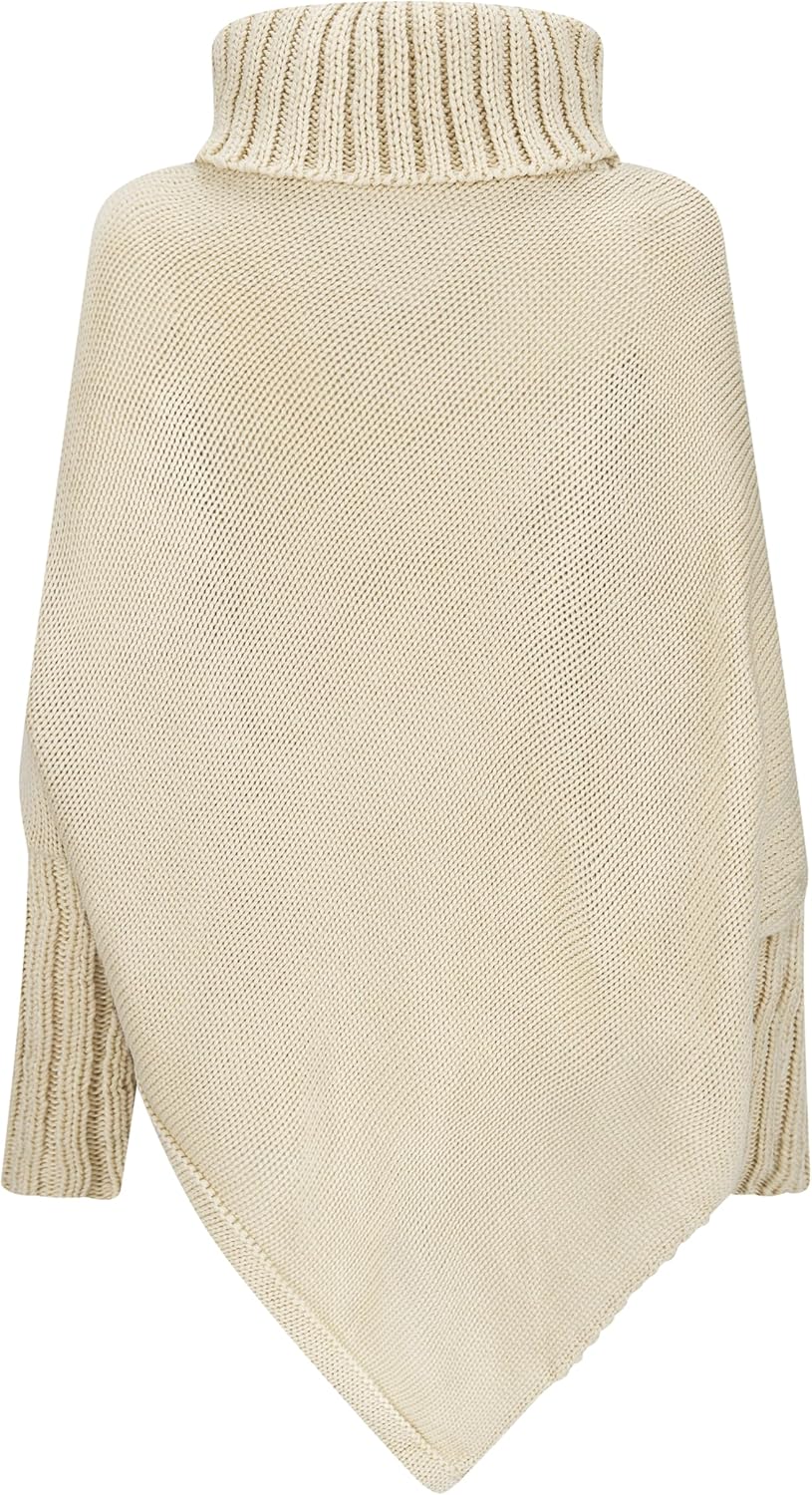 Mississhop Poncho Strick Sweatshirt Pullover Umhang Überwurf Einheitsgrösse Beige, Einheitsgrösse Be