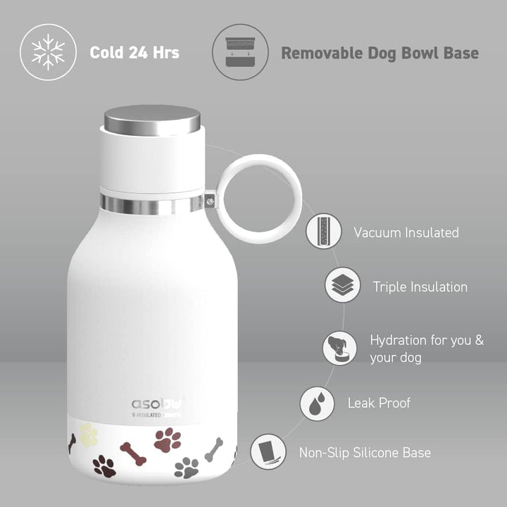 Asobu - Dog Bowl - Edelstahlflasche mit Hundenapf 1 Liter Weiss White 34 oz, White 34 oz