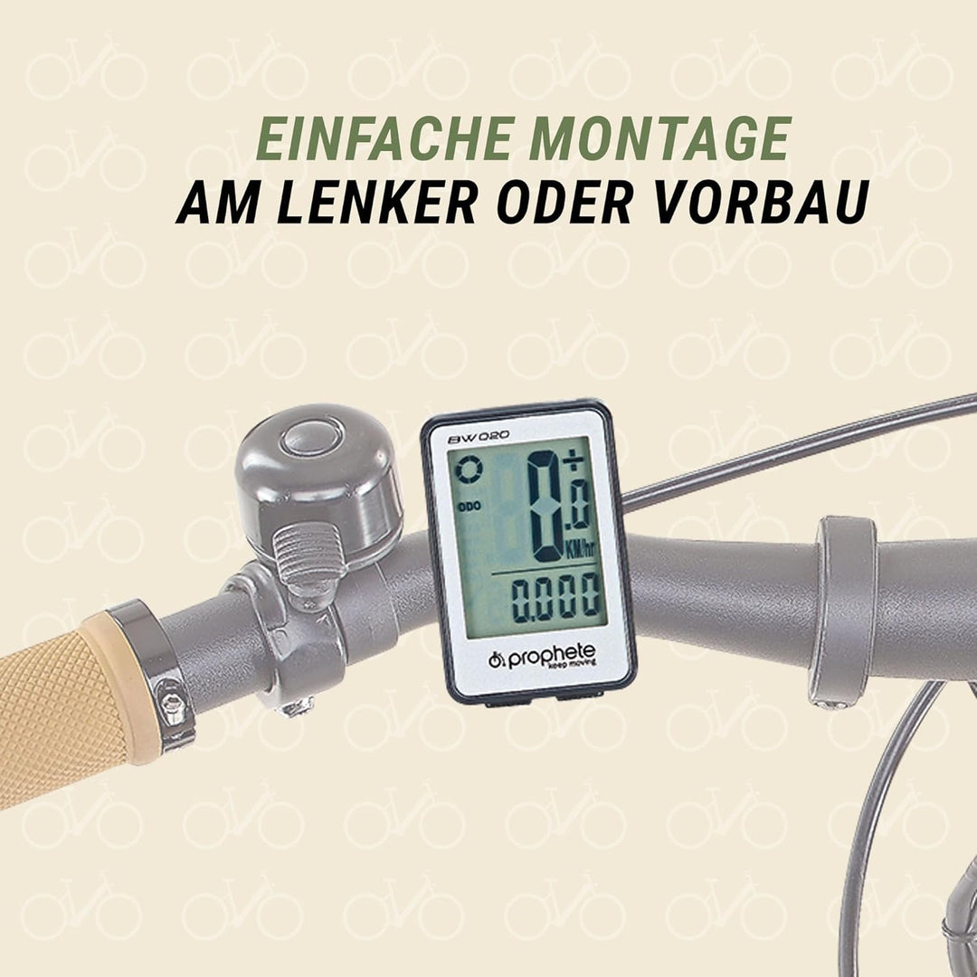 Fahrradtacho Fahrradcomputer Prophete – 20 Funktionen, Grosser Display, Geschwindigkeit, Durchschnit