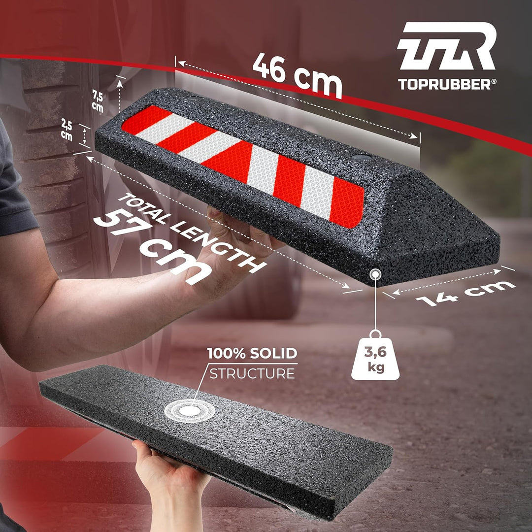 TopRubber 2X Radstopper in Schwarz, Reflektierend 570x140x75, zum Festschrauben