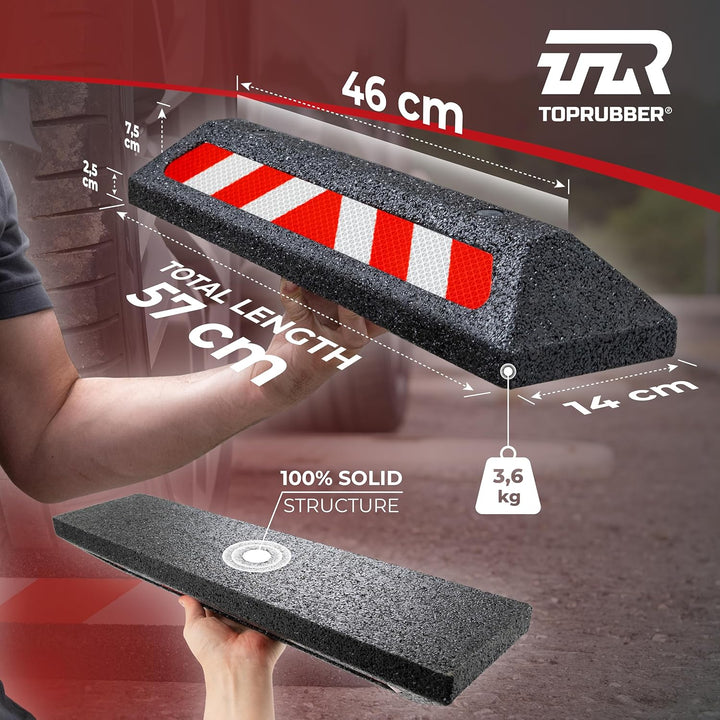 TopRubber 2X Radstopper in Schwarz, Reflektierend 570x140x75, zum Festschrauben