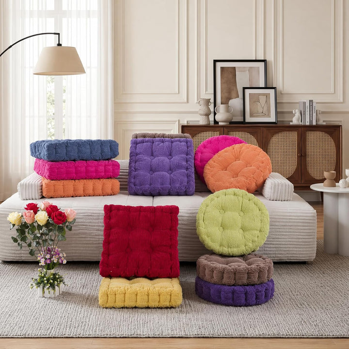Sitzkissen Stuhlkissen Outdoor, 2er Set Sitzkissen Rund 40x40cm | Dicke Steppkissen Bodenkissen Gart