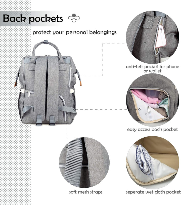 NEVEQ Baby Wickelrucksack, Babytasche für Reise, Wickeltasche Grosse Kapazität, Multifach Reise Ruck