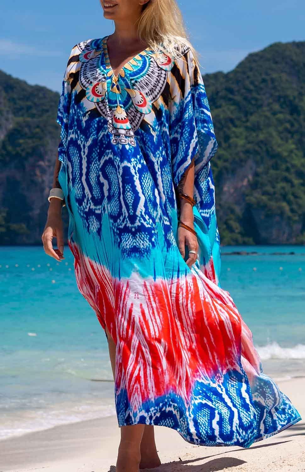 Orshoy Damen Strandkleid Bikini Cover Up V Ausschnitt Kleid Freizeitkleid Sommerkleid Sommer Lang Ma