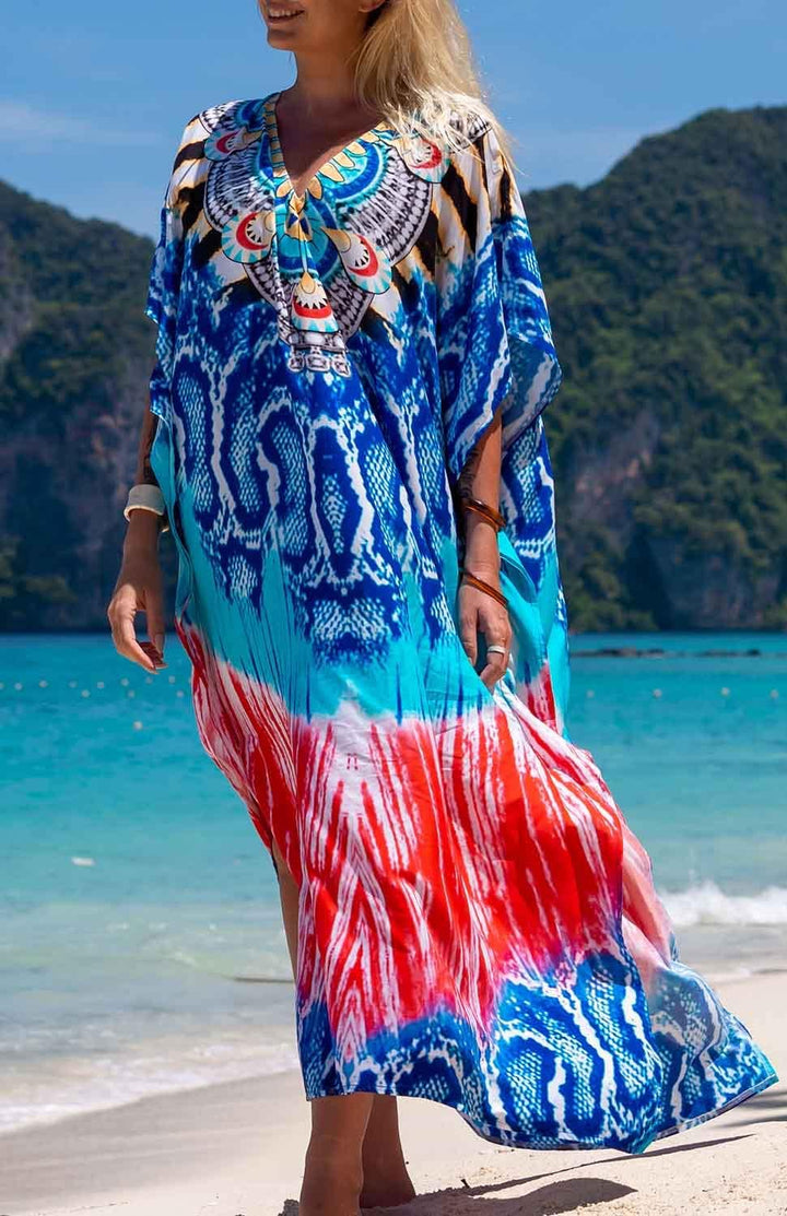 Orshoy Damen Strandkleid Bikini Cover Up V Ausschnitt Kleid Freizeitkleid Sommerkleid Sommer Lang Ma