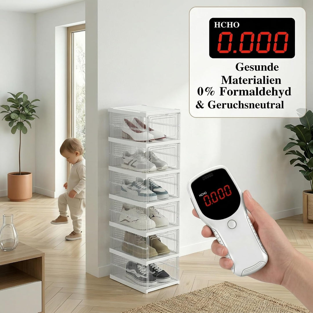 Schuhboxen Stapelbar, 18 Ebenen, Transparent, Faltbar, Dickem Kunststoff, für Sneaker bis Grösse 46,