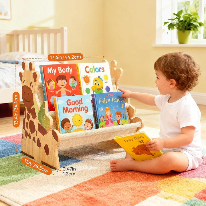 Kinder Bücherregal Holz mit 2 Etagen Bücherdisplays, Montessori Bücherregal Kinder, Kinderregal, Büc