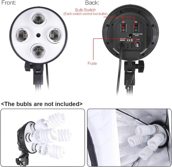 Andoer Softbox LED Set - Fotostudio mit 2 Softbox 50 x 70 cm, 2 4-in-1 Lampenfassungen, 2 Lichthalte