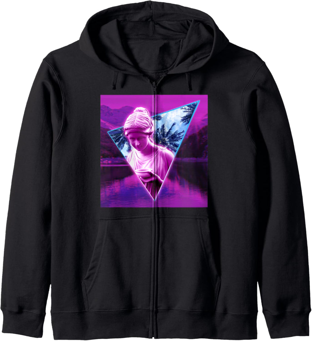 Vaporwave Paradies Verformung. Ästhetische Paradies Statue Kapuzenjacke