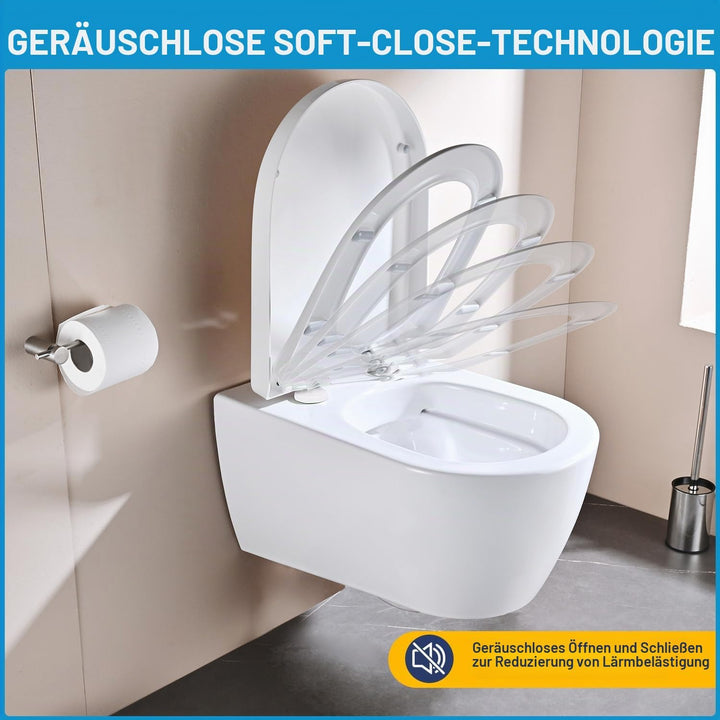YEAUPE PRO Toilettendeckel mit Absenkautomatik D Form [LANG], WC-Sitz einfache Montage, Quick-Releas