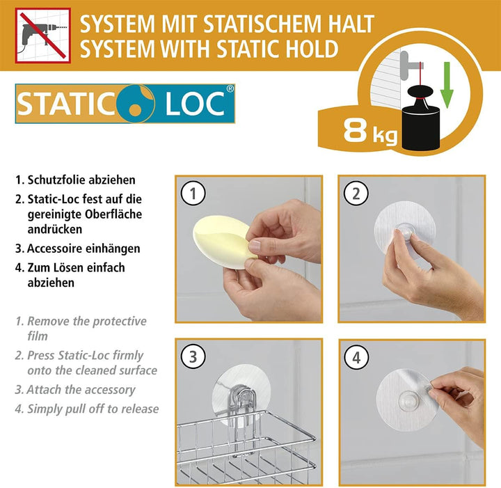 WENKO Static-Loc® Duschkopfhalter Osimo starker Halt durch statische Aufladung Silber 5 x 9.5 x 9.5