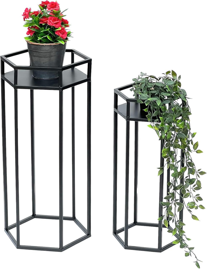 DanDiBo Blumenhocker Metall Schwarz 6eck Blumenständer Beistelltisch 96453 2er Set Pflanzenständer B
