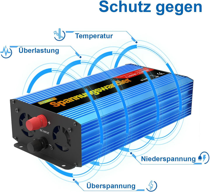 EDECOA Spannungswandler 1200w wechselrichter 12v auf 230v Spannungswandler modifizierter 12v 230 mit