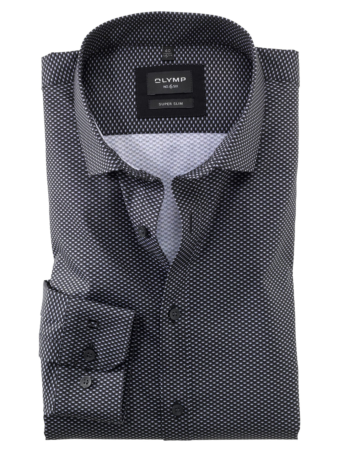 OLYMP No. Six super Slim Hemd Langarm Haifischkragen Muster blau 41 Schwarz, 41 Schwarz