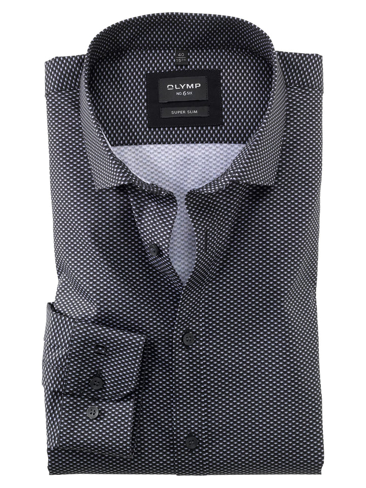OLYMP Herren Businesshemd Langarm No. Six Digitaldruck auf Uni super Slim Modern Kent schwarz 68 40