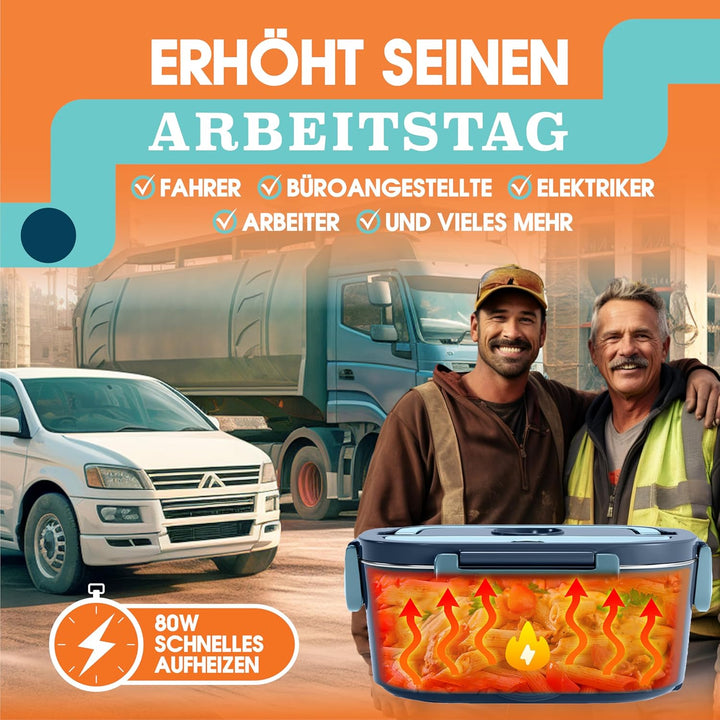 TRAVELISIMO Elektrische Lunchbox 80W Warmhaltebox, 1,5L Edelstahl Wärmebox für Essen 3-in-1 12V/24V/