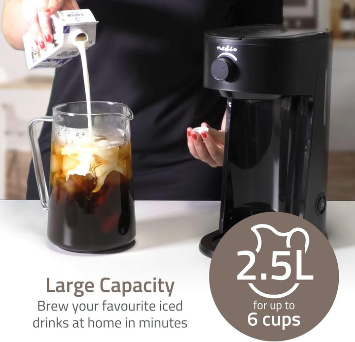 Nedis KAICM200FBK Eiskaffee- und Eistee-Zubereiter – 2,5l Fassungsvermögen – Für bis zu 6 Tassen – M